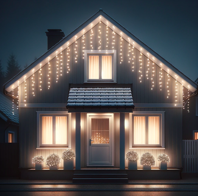 luces de navidad en la fachada de casa